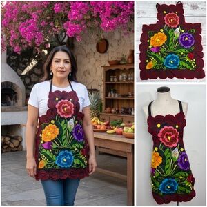 Colorful Mexican Embroidered Zinacantan Floral Artisan Apron